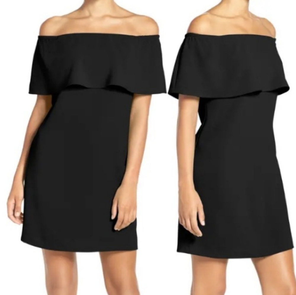 NWT Charles Henry Off the Shoulder Black Mini Dress Ruffles Nordstrom XS